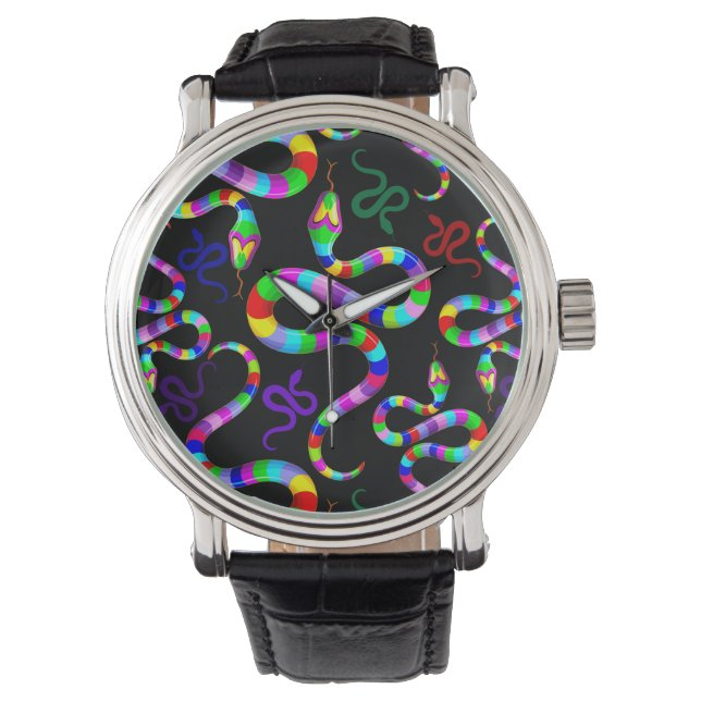 Snake Psychedelic Rainbow Colors Watch (Front)