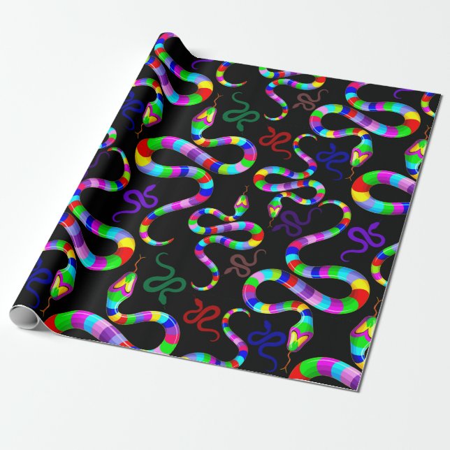 Snake Psychedelic Rainbow Colors Wrapping Paper (Unrolled)