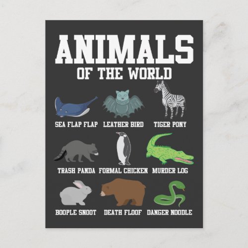 Snake raccoon penguin Pun Animals of the World Postcard