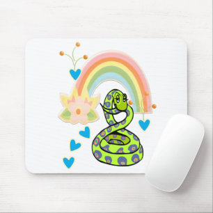 Snake Rainbow Floral White  Mouse Pad! Mouse Pad