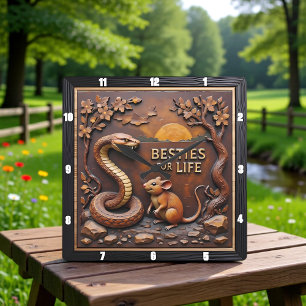 Snake Rat Sunset Friends Square Wall Clock