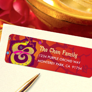 Snake Red 2025 Chinese Lunar New Year Cool Modern Label