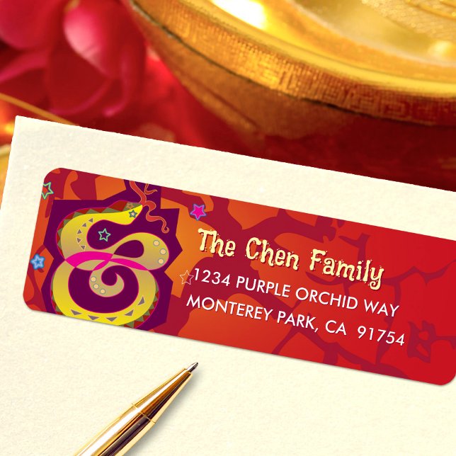 Snake Red 2025 Chinese Lunar New Year Cool Modern Label (LINK FOR 2026 YEAR OF THE HORSE: www.zazzle.com/collections/119527212422228266
)