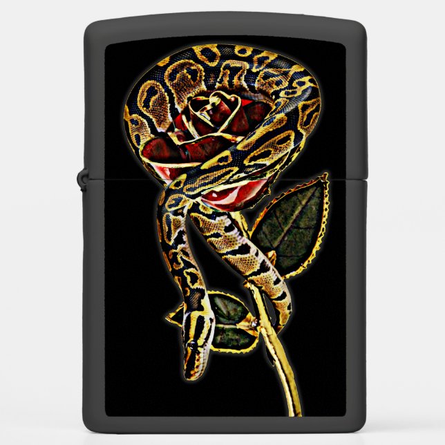 Snake Red Rose - Coiling Snake Zippo Lighter (Front)