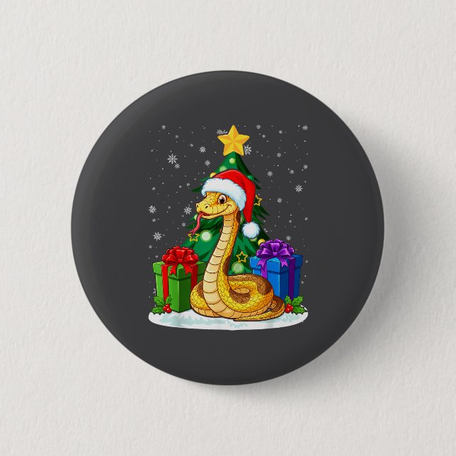 Snake Santa Hat Christmas Pajama Cute Animal Snowf Button (Front)