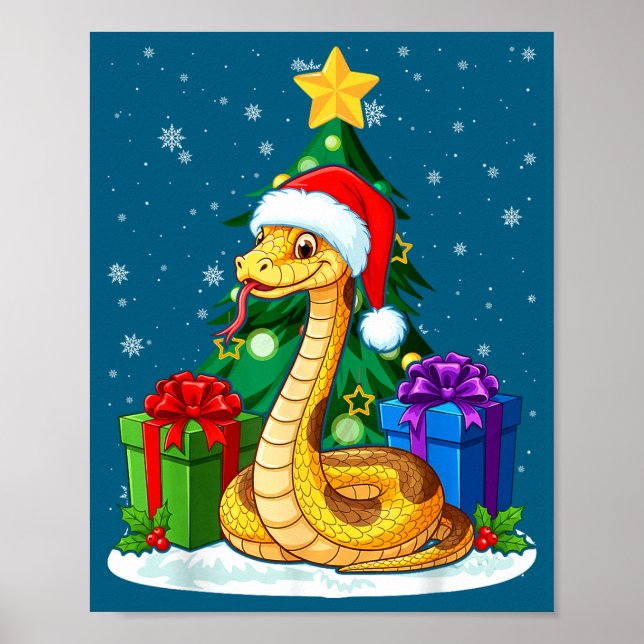 Snake Santa Hat Christmas Pajama Cute Animal Snowf Poster (Front)