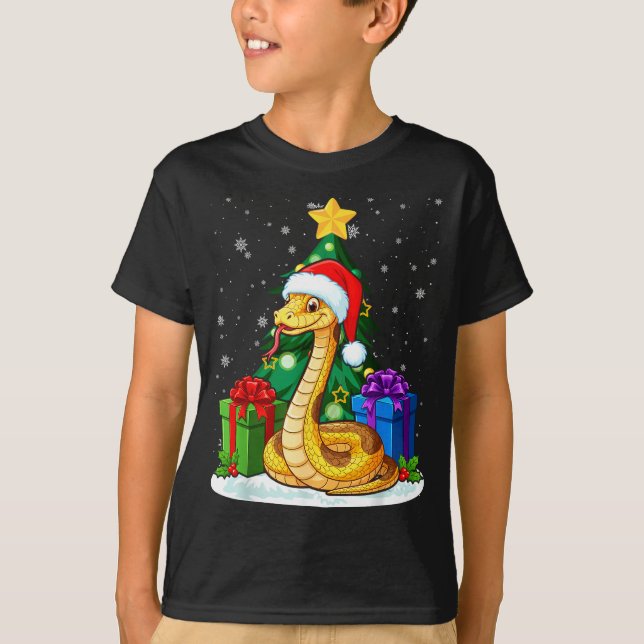 Snake Santa Hat Christmas Pajama Cute Animal Snowf T-Shirt (Front)