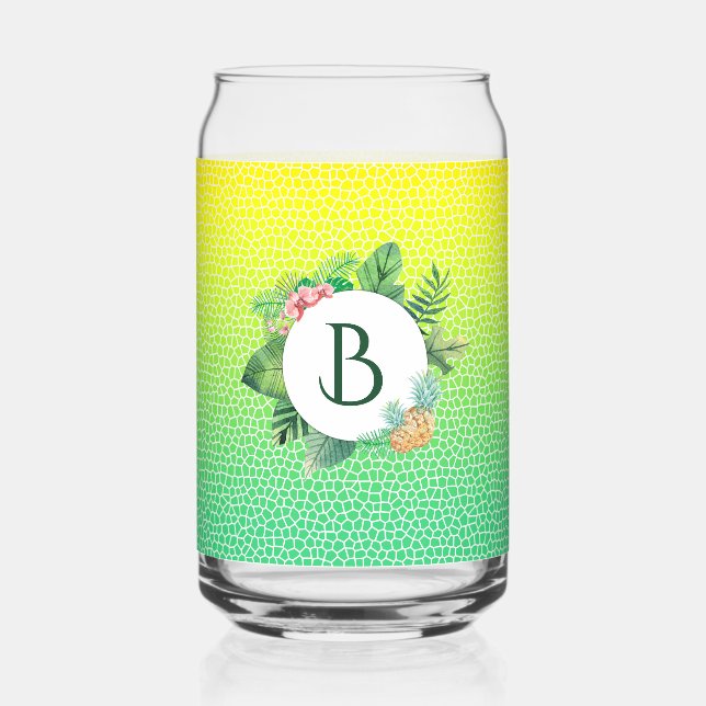 Snake Scales and Tropical Fauna Wreath Monogram Can Glass (Front)