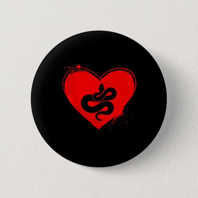 Snake Silhouette Heart Shape Valentine Snake Lover Button (Front)