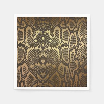Snake Skin Animal Print Elegant Modern Glam Gold Paper Napkins by printabledigidesigns at Zazzle