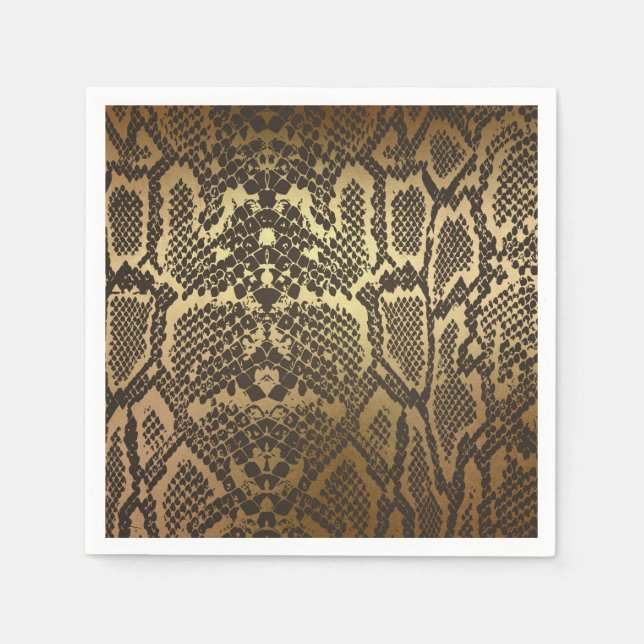 Snake Skin Animal Print Elegant Modern Glam Gold Paper Napkins (Front)