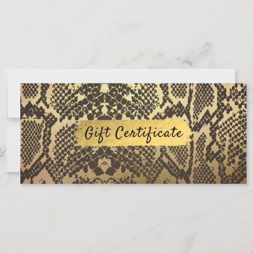 Snake Skin Animal Print Gold Foil Gift Certificate