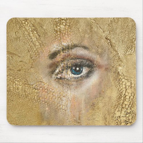 Snake Skin Blue Eyes Gold Computer Mousepad