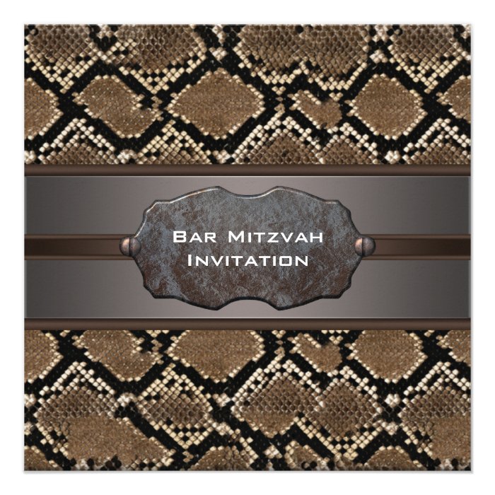 Snake Skin Brown Black Bar Mitzvah Custom Announcements