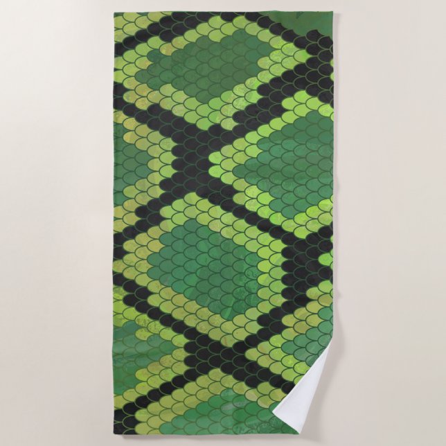 Snake Skin Green Print Beach Towel (Front)