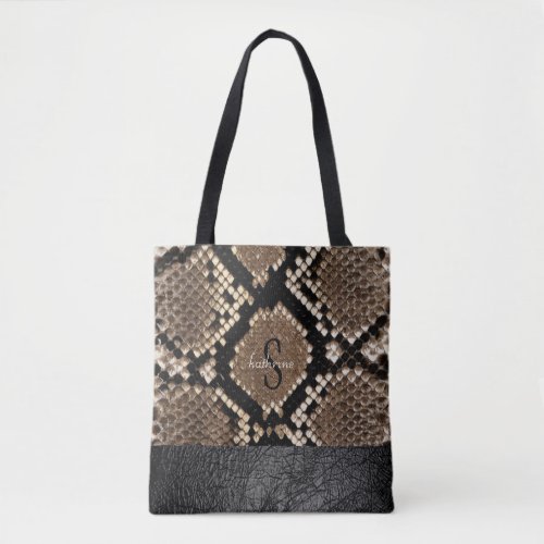 Snake Skin  Leather Monogram Tote Bag