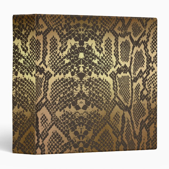 Snake Skin Print Modern Glam Gold 3 Ring Binder (Front/Spine)
