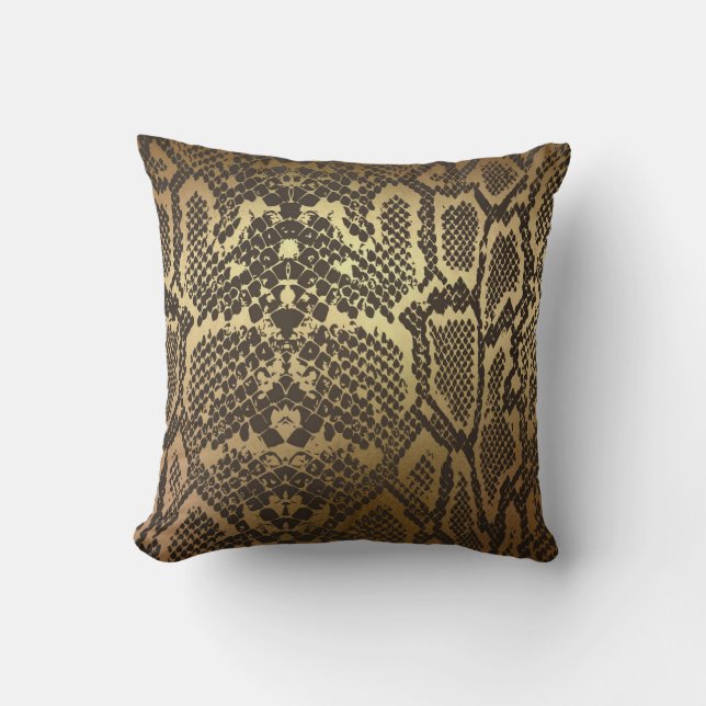 Snake Skin Print Modern Glam Gold Throw Pillow (Front)