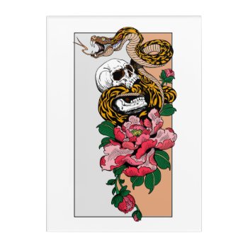 Snake  Skull And Peony Flower Acrylic Print by insimalife at Zazzle