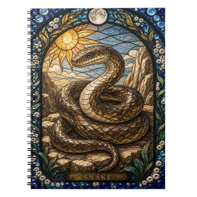 Snake, Sun Disk Stained Glass Notebook (Front)
