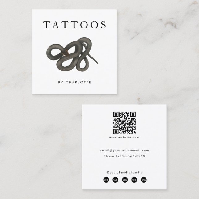 Snake Tattoo Artist Custom Social Media QR Code Square Business Card (Front/Back)