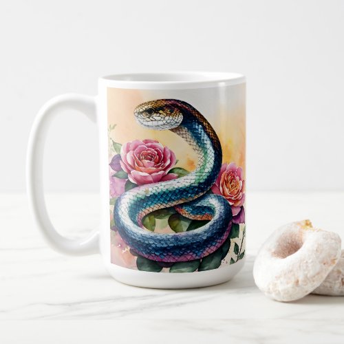 Snake Watercolor Floral Art Coffee Mug