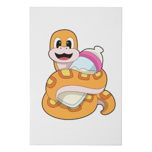 Snake with Baby bottle Faux Canvas Print