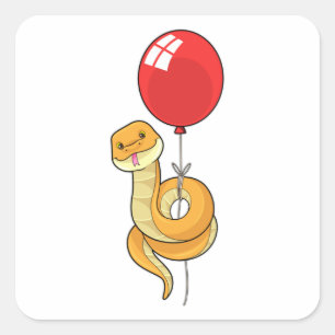 Snake with Balloon Square Sticker