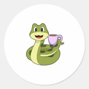 Snake with Cup of Coffee Classic Round Sticker