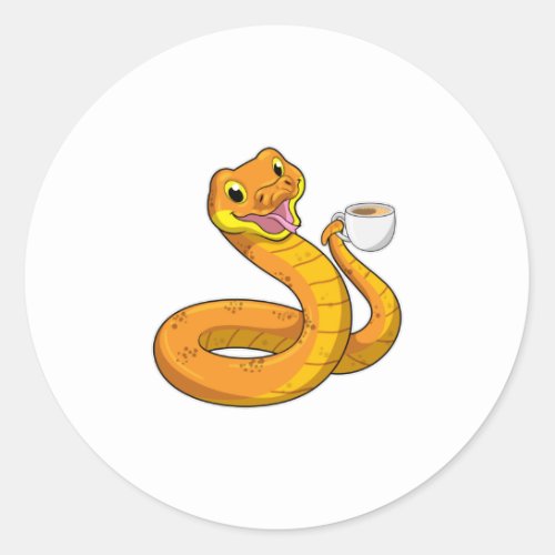 Snake with Cup of Coffee Classic Round Sticker