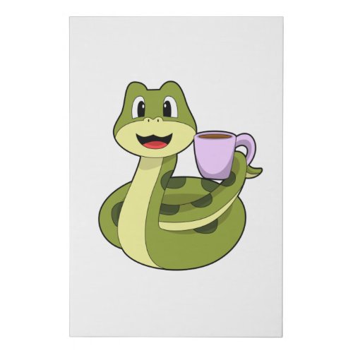 Snake with Cup of Coffee Faux Canvas Print