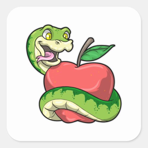 Snake with green Head  Apple Square Sticker