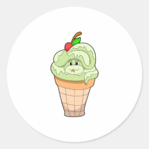 Snake with Ice cream cone & Cherry Classic Round Sticker