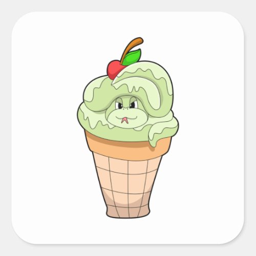 Snake with Ice cream cone  Cherry Square Sticker