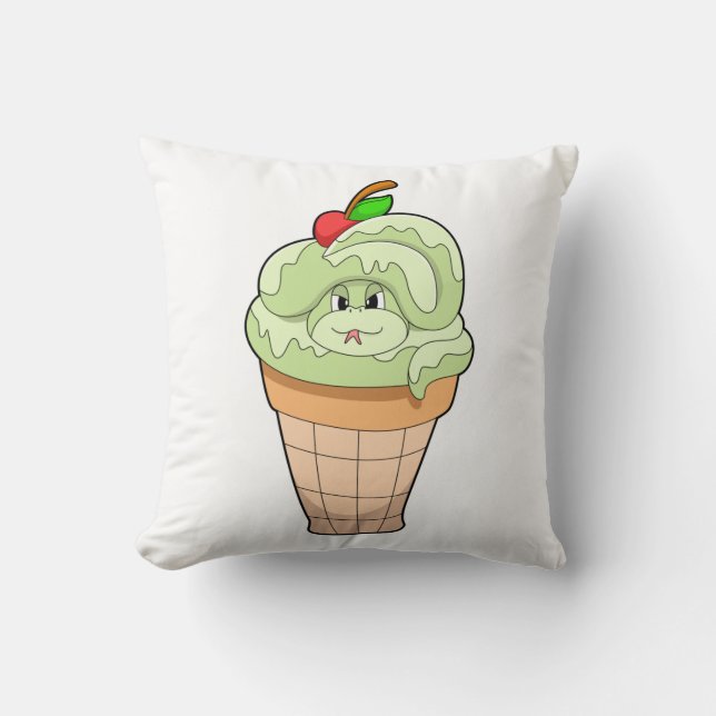 Snake with Ice cream cone & Cherry Throw Pillow (Front)