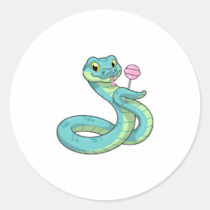Snake with Lollipop Classic Round Sticker