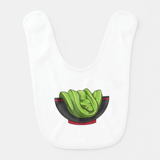 Snake with Ramen Bowl Baby Bib (Front)