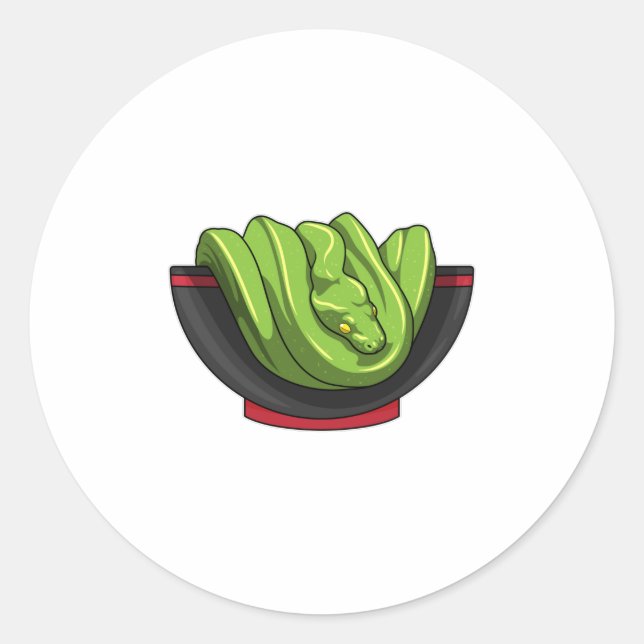 Snake with Ramen Bowl Classic Round Sticker (Front)