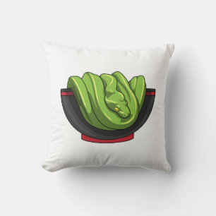Snake with Ramen Bowl Throw Pillow