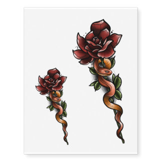 Snake with Rose Flower Temporary Tattoos