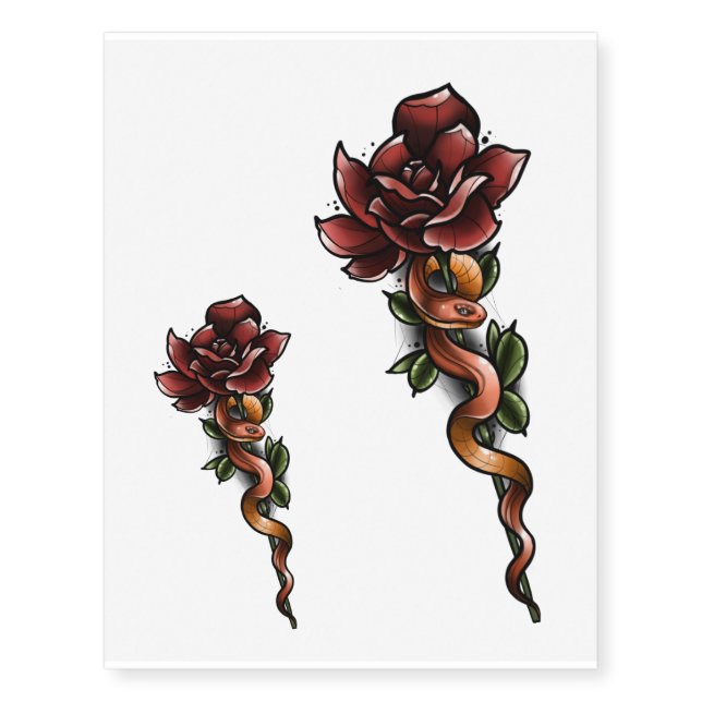 Snake with Rose Flower Temporary Tattoos (Front)