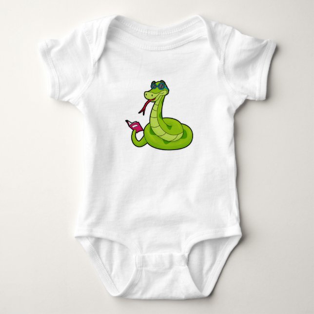 Snake with Sunglasses & Book Baby Bodysuit (Front)