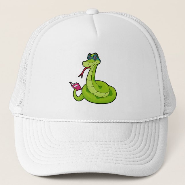 Snake with Sunglasses & Book Trucker Hat (Front)