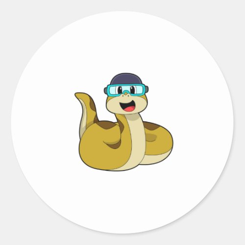 Snake with Swimming goggles Classic Round Sticker