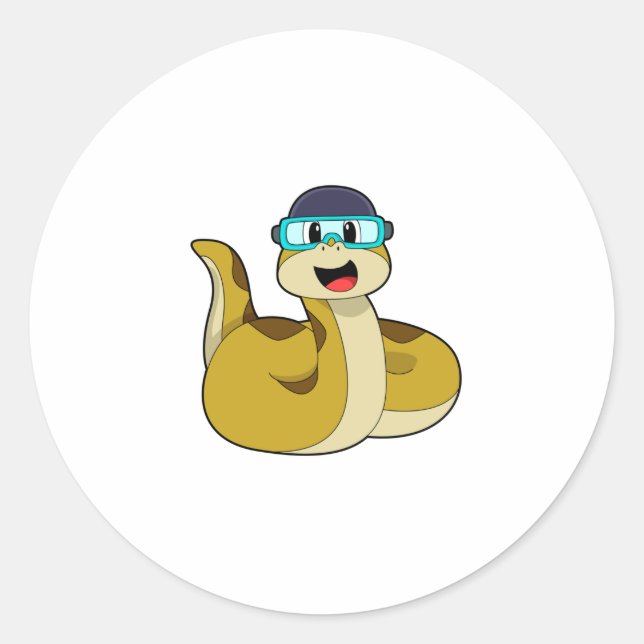 Snake with Swimming goggles Classic Round Sticker (Front)