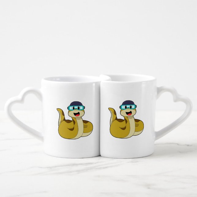 Snake with Swimming goggles Coffee Mug Set (Front Nesting)