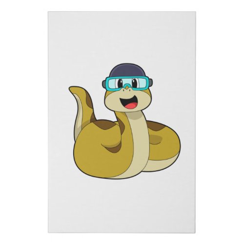 Snake with Swimming goggles Faux Canvas Print