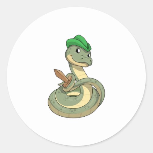 Snake with Sword Classic Round Sticker