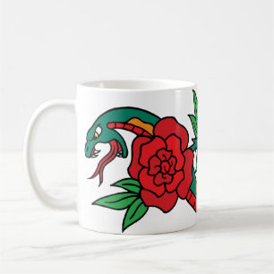 Snake Wrapped Around a Red Rose Tattoo Art Coffee Mug