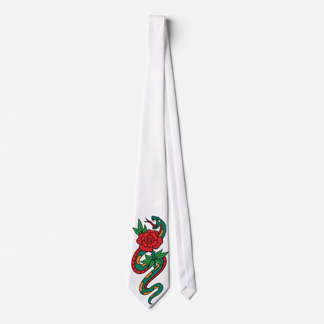 Snake Wrapped Around a Red Rose Tattoo Art Neck Tie (Front)